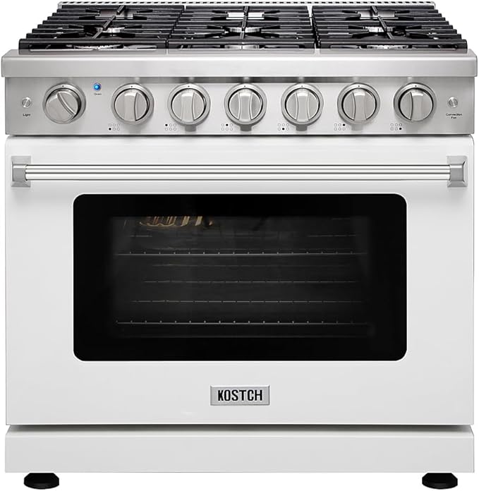 KOSTCH 36 inch Professional Freestanding Pro-Style Natural Gas Range or Liquid Propane Gas Range with 6 Burners, 6.0 cu.ft. Oven Capacity, in Stainless Steel - KOS-36RG03M (White)