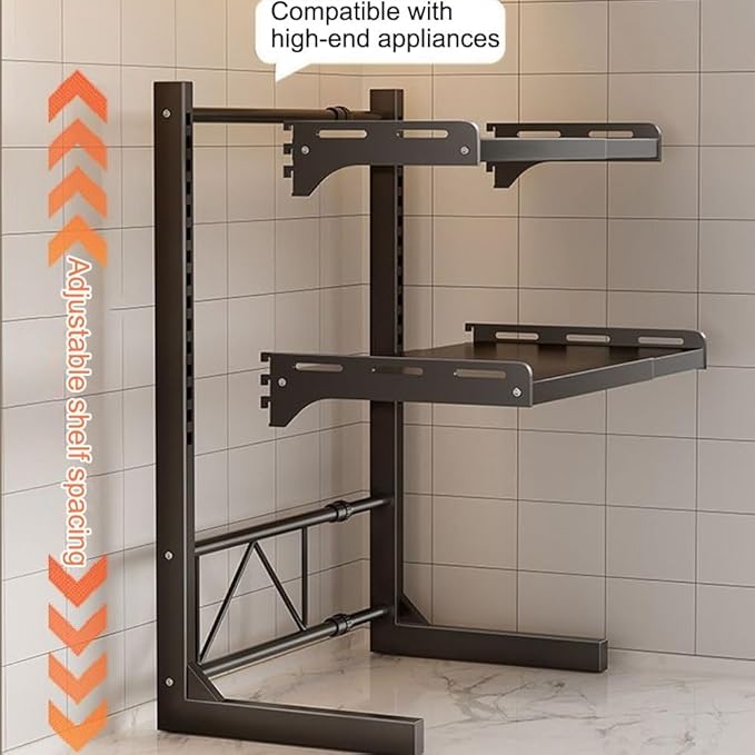 3-Tier Microwave Stand, Expandable(15.4"- 24.4") Heavy Duty Adjustable Shelf Microwave Oven Rack, Kitchen Countertop Organizer and Storage, Organizer Shelf for Rice Cooker Shelf