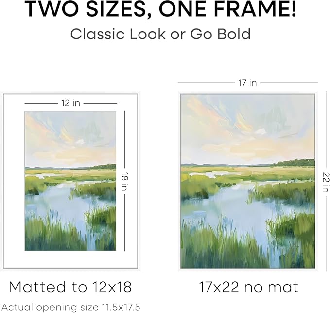 Homeforia 17x22 Picture Frame White, High End Metal 17x22 Poster Frames with Mat 12x18 Photo, 17 x 22 White Frame Matted to 12 by 18 Print, 22by17 Thin Hanging Frames, Tempered Glass, Wall Kit, Set of 1