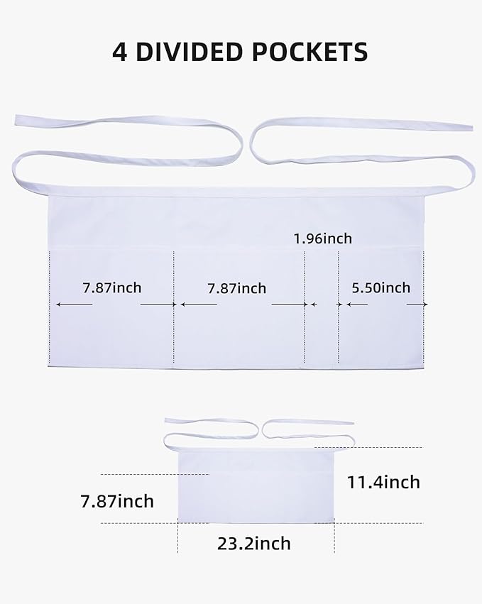 Argstar 2 Pack Server Apron with 4 Pockets, Waitress Waiter Waist Short Aprons(Available in 60/120 Pack)
