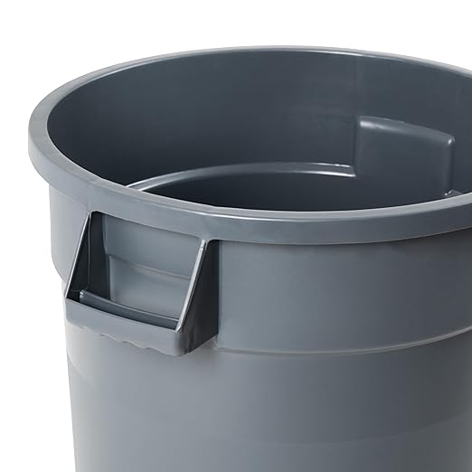 PRO&Family Commercial Round Trash Can, Ingredient Bin, Heavy-Duty Plastic, Anti-Static, Kitchen, Office, Outdoor Use (Gray, 32 Gallon)