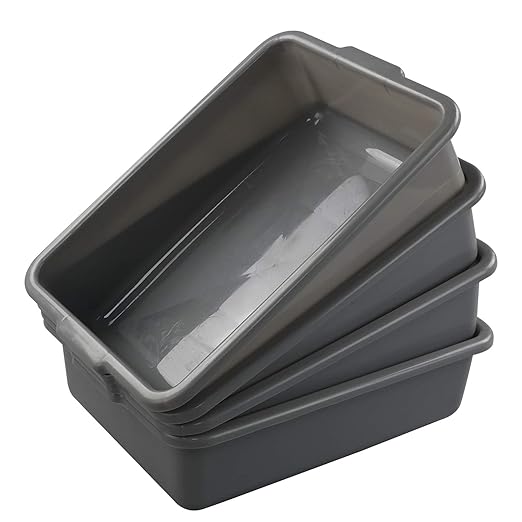 4 Packs 8 Liter Grey Commercial Bus Tub Box Tote Dishpan