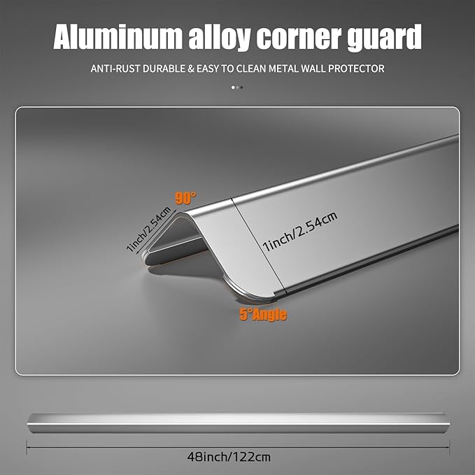 1x1x48 Inches 304 Stainless Steel Wall Corner Guards (5-Pack) Heavy Duty Rounded Corner Protector, Smooth Folded Edge Design for Wall Protection Stainless Steel Slab