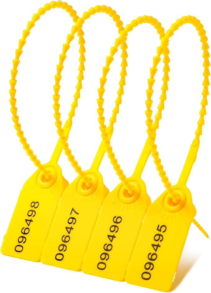 100 Plastic Security Seals Anti-Tamper Tags Fire Extinguisher Tags Numbered Zip Ties Disposable Pull Tite Safety Tags (Yellow)