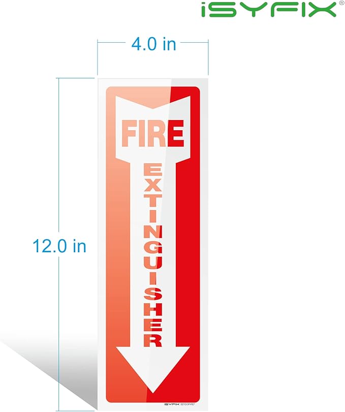 iSYFIX Fire Extinguisher Reflective Sticker Sign – 12 Pack 4x12 – Premium Self-Adhesive Vinyl, Laminated for Ultimate UV, Weather, Scratch, Water and Fade Resistance, Indoor and Outdoor