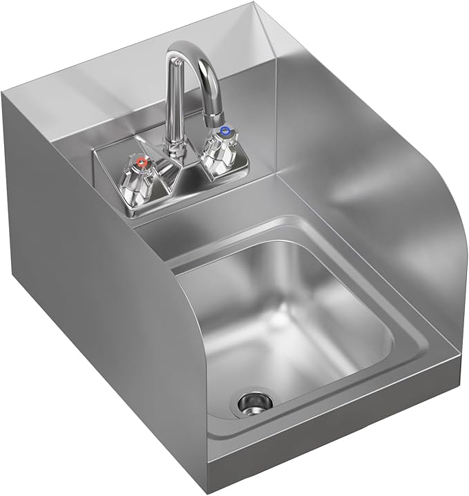AmGood Stainless Steel Wall Mount Hand Sink | NSF | Commercial Hand Washing Basin For Restaurant, Kitchen and Home (12" x 16" with Sidesplash)