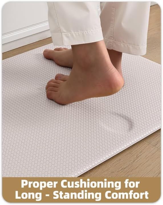 Color&Geometry Anti Fatigue Cushion Padded Kitchen Mat for Floor - 17x29+17x59,Easy Clean, Water & Oil Proof, Anti Slip, Foam Rubber Runner Rug for Front Sink Comfort Standing, Floral White Set of 2