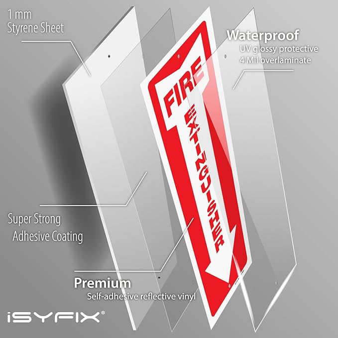 iSYFIX Fire Extinguisher Reflective Signs – 10 Pack 4x12 Inch – 40 mil Thick Polystyrene Plastic, Laminated for Ultimate UV, Weather, Scratch, Water & Fade Resistance, Indoor & Outdoor