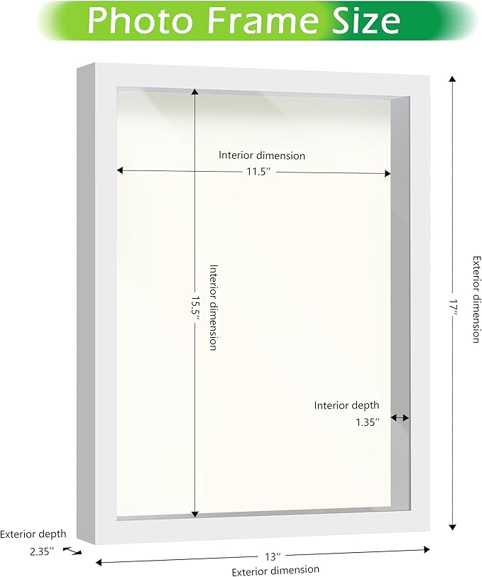 FrameWorks 12” x 16” White Wooden Shadow Box Frame – Display Case with Soft Felt Back, Memory Box with Tempered Glass, Display Box with Elegant White Ball Push Pins, Wooden Flower Box
