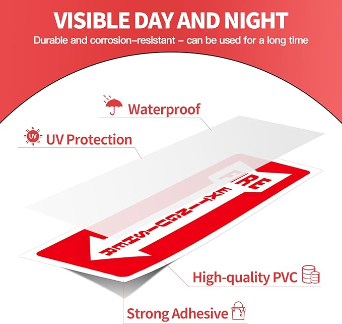 8 PCS Fire Extinguisher Signs,Glow in the Dark fire extinguisher sticker, 4"x12" Photoluminescent PVC Vinyl, High Adhesion UV Waterproof Label for Indoor Outdoor, Office, School, Hospital Use