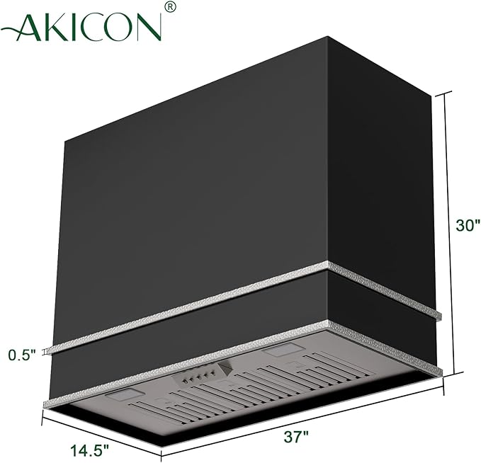 Akicon Range Hood 36 Inch, Stainless Steel Ducted Kitchen Hood with Powerful Motor, Wall Mount Modern Box, 36W X 30H X 14D Inch, AK-HS36HA-JBN (Jet Black with Nickel)