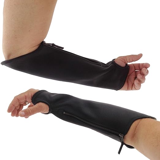 Arm Chaps Extended Elbow Leather Arm Guard - Arm Sleeve Protectors for Thin Skin and Bruising, Scratches & Cuts - Protective Arm Sleeve for Any Age- Left & Right Form-Fitting - Black(1Pair/Medium).