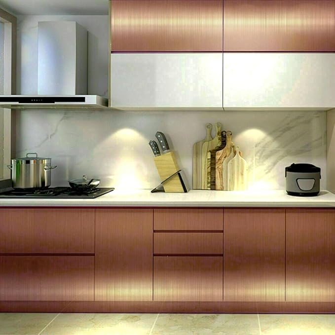Hopepak 17.3''X197'' Stainless Steel Rose Gold Countertop Contact Paper - Metallic Peel and Stick Wallpaper, Self Adhesive, Removable, Waterproof for Kitchen Backsplash Decor
