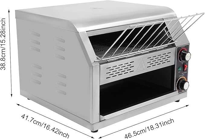 2400W Stainless Steel Countertop Bread Oven, Commercial Toaster Conveyor with Three Heating Modes & 7-Level Speed Control, 450 Slices/h, Rotating Toasters Oven for Toasting Bread, Sandwiches