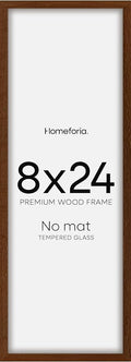 Homeforia 8x24 Panoramic Frame Brown, High End Dark Oak 8 x 24 Picture Frame Wood without Mat, 24x8 Thin Wooden Walnut Poster Frames for Wall, 8 by 24 Display Frame, Tempered Glass, Wall Kit, Set of 1