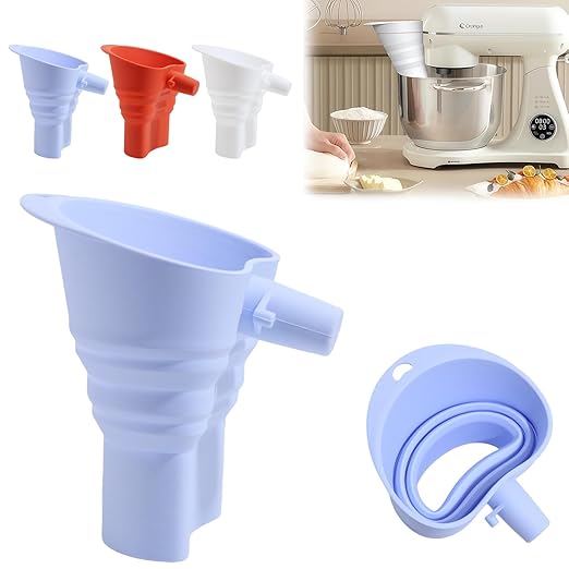 Silicone Foldable Flour Funnel for Kitchen Aid Mixer,Easy Pour No-Mess Attachment,Anti-Splash Accessory,Fits Tilt-Head 4.5–7 Qt (KSM153),Durable Dishwasher-Safe Baking Tool(Blue)