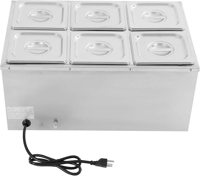1500W Electric Commercial Food Warmer,6 Pan Stainless Steel Buffet Steam Table,Bain Marie Buffet Countertop with Temperature Control & Lid for Parties,Catering,Restaurants 110V