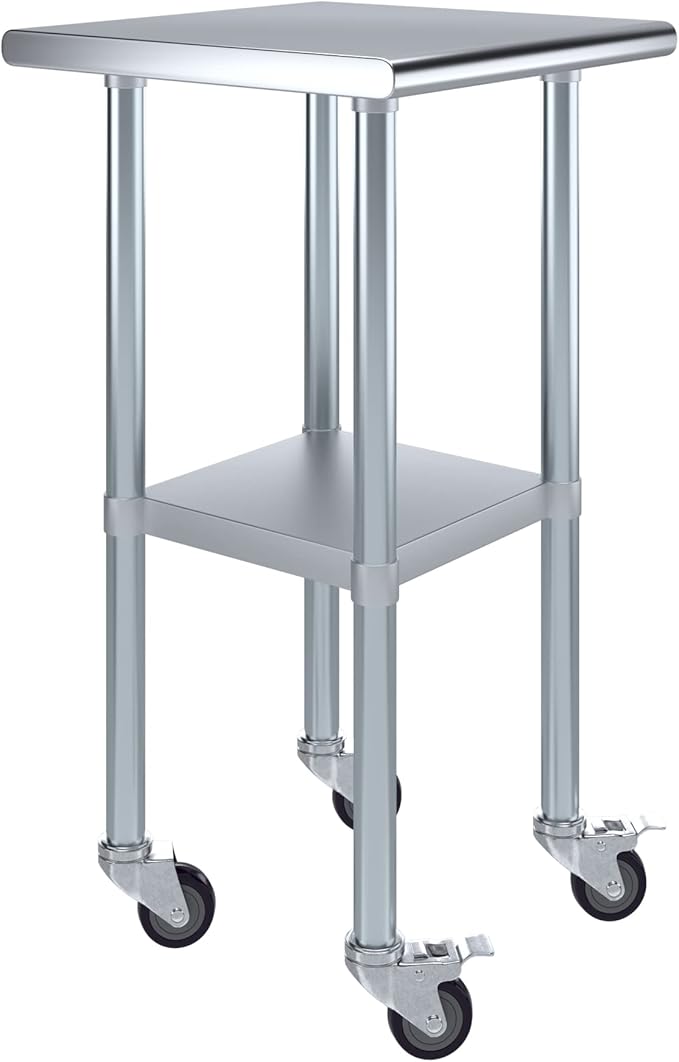 AmGood 20" Long x 20" Deep Stainless Steel Table with Casters