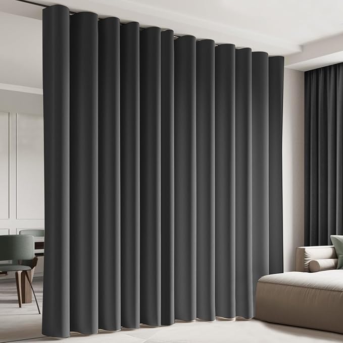 Room Divider Blackout Curtain Track Curtains Wall Dividers Panels Screen for Living Rooms Bedroom Office Privacy Partition Separation, W100 × L108 Inch,1 Panel, Black