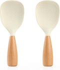 2 Pack Silicone Rice Paddle Spoon with Wood Handle, Nonstick Standing Rice Cooker Spatula Kitchen Tool, White