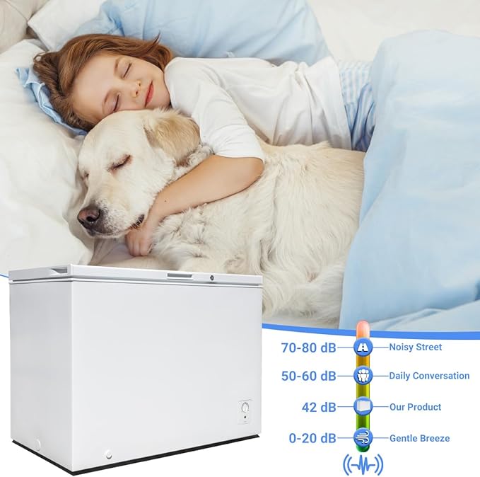 Smad Chest Freezer 10 Cu. Ft. Large Deep Freezer with Lock and 3 Removable Baskets, 4 wheels, Adjustable Thermostat, Low Noise, Garage Ready for Home, Kitchen, White