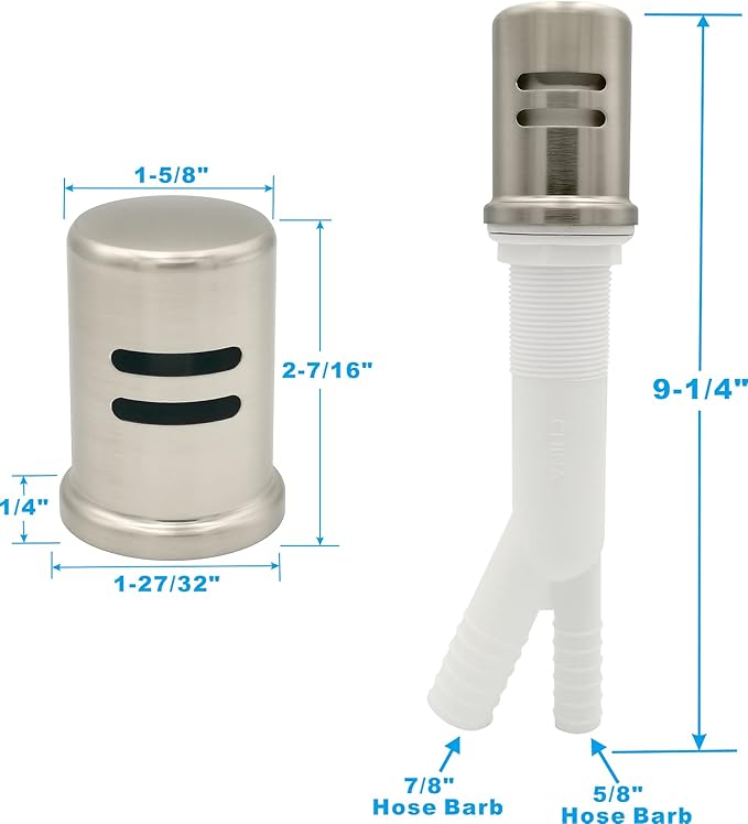 Dishwasher Air Gap Kits with Satin Nickel Dishwasher Air Gap Cover and Matching Escutcheon, Replacement air gap dishwasher, Solid Brass Air Gap Cap,Satin Nickel Finish