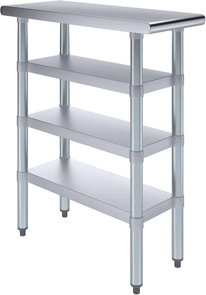 30 in. x 12 in. Stainless Steel Work Table with Three Bottom Shelves | NSF Kitchen Prep Table | Utitly Metal Table