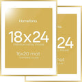 Homeforia 18 x 24 Poster Frame Gold, High End Metal 18x24 Picture Frames with Mat 16x20 Photo, 18 x 24 Gold Frame Matted to 16 by 20 Print, 24x18 Thin Hanging Frame, Tempered Glass, Wall Kit, Set of 2
