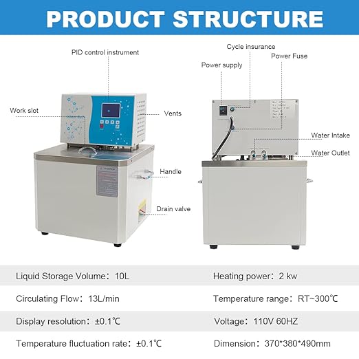 Laboratory High-Temperature Circulating Oil Bath-10L,0.1℃ High Precision Thermostat,RT-300℃,for Glass Reactor 110V (10L Water & Oil Bath)