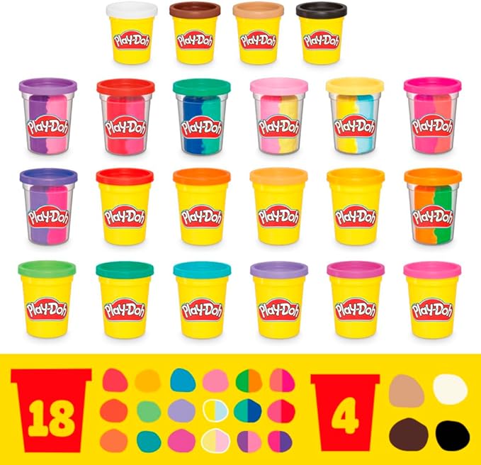 Play-Doh 22 Pack Ultimate Color Variety, Bulk Assorted Colors, 2 & 4 Ounce Modeling Compound Cans, Kids Arts & Crafts, Preschool Toys, Ages 2+ (Amazon Exclusive)