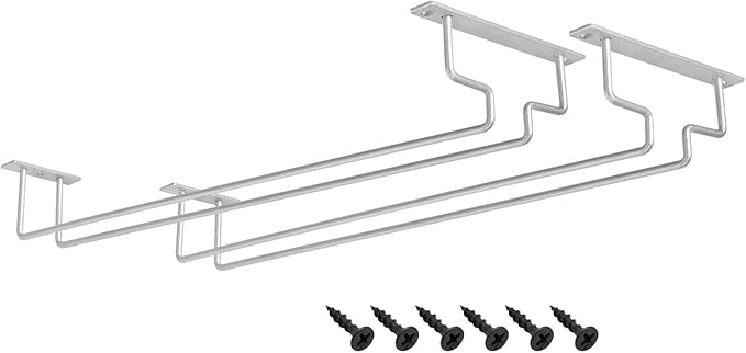 MOCOUM 2 Pack 15.6" Wine Glass Rack - Under Cabinet Stemware Rack, Holds Up To 10 Glasses (Silver, 2 Pack)