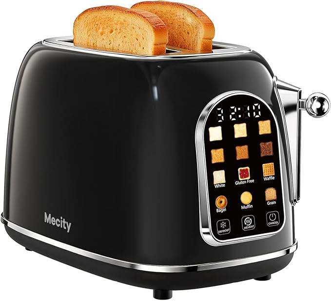 Mecity Toaster 2 Slice, Touch Screen Wide Slot Retro Toaster For Breads Bagel Muffin Waffle, House Warming Gift New Home, 120V 825W, Jet Black