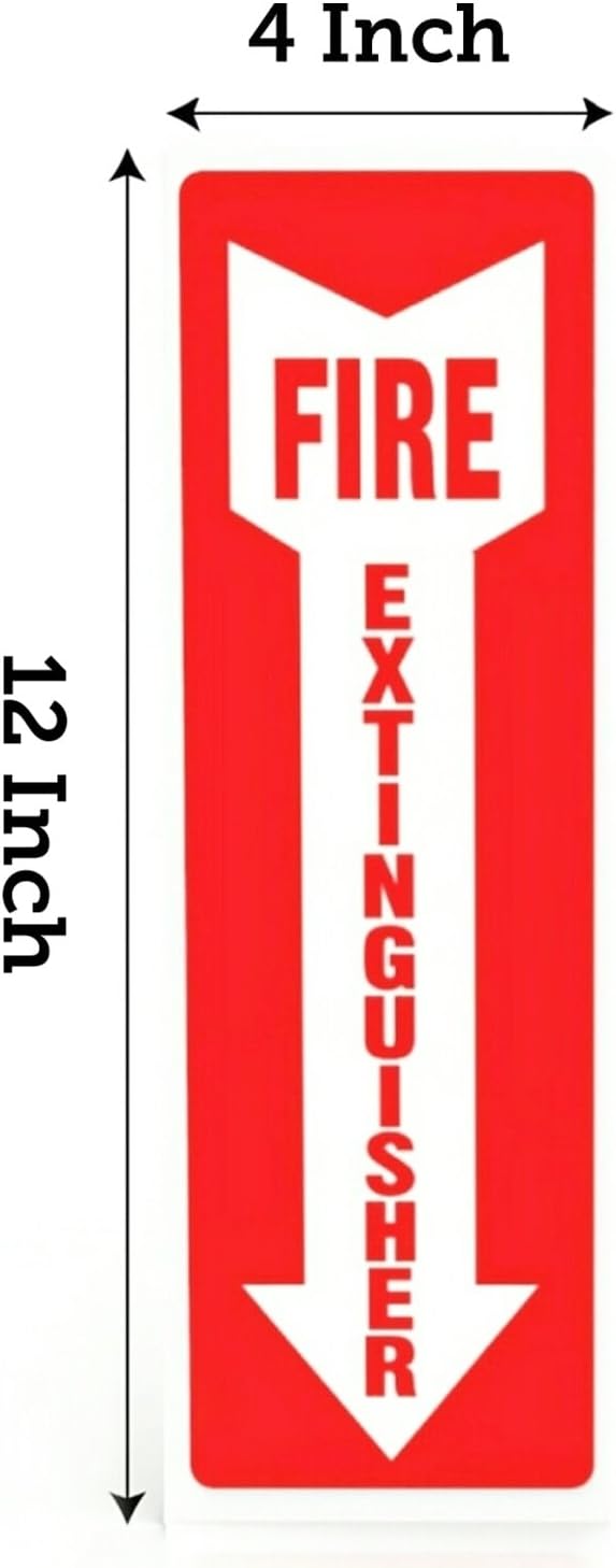 Fire Extinguisher Sign Sticker - 12 Pack - 4" X 12" - 5 Mil Vinyl - Bright Red White Colors - Durable Self Adhesive, Weatherproof, Photoluminescent and UV Protected - Ideal for Inside Office or Boat