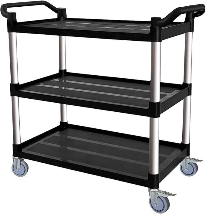 Utility Cart with Tangle-Free Wheels, 3 Tier Rolling Cart with Wheels(2 with Brakes), Heavy Duty 350 Lbs Capacity,Commercial Serving Cart for Home, Office, Restaurant, Warehouse.34 L x 17" W x 38" H