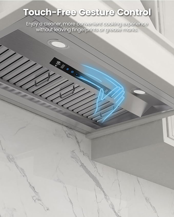 JOCO 30 Inch Range Hood Insert, 900 CFM Stainless Steel Built-In Kitchen Vent Hood, Convertible for Ducted or Ductless Installation, 4-Speed Gesture/Touch/Remote Control, Model B02-30G