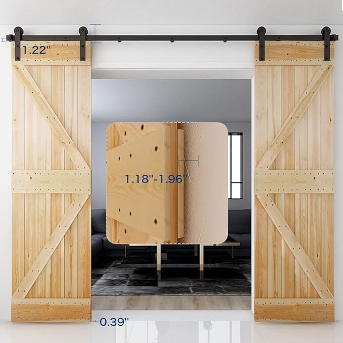 CCJH 13.6FT Sliding Barn Door Hardware Kit, Heavy Duty, Smoothly and Silently, Easy to Install, Fit 40.8" Width Double Door Panel, I Shaped Hangers Black