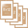 Homeforia 8x12 Picture Frame Wood, High End Natural Oak 8 x 12 Light Wooden Frames with Mat 6 by 8 inch Photo, 8by12 Frame Matted to 6x8 Art, Wall or Tabletop Frame, Tempered Glass, Wall Kit, Set of 4