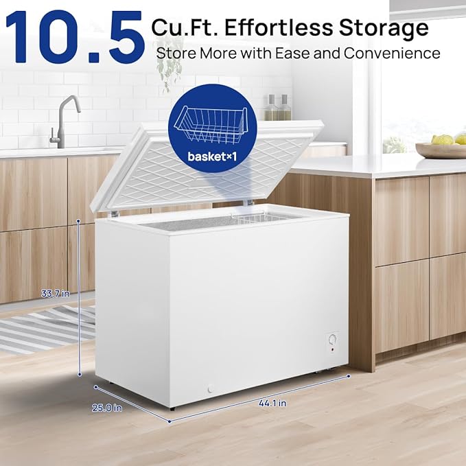 Smad Chest Freezer 10.5 cu.ft Mechanical Control with Removable Basket Top Open Door Deep Freezer, 14℉ -11.2℉, Free Standing, White