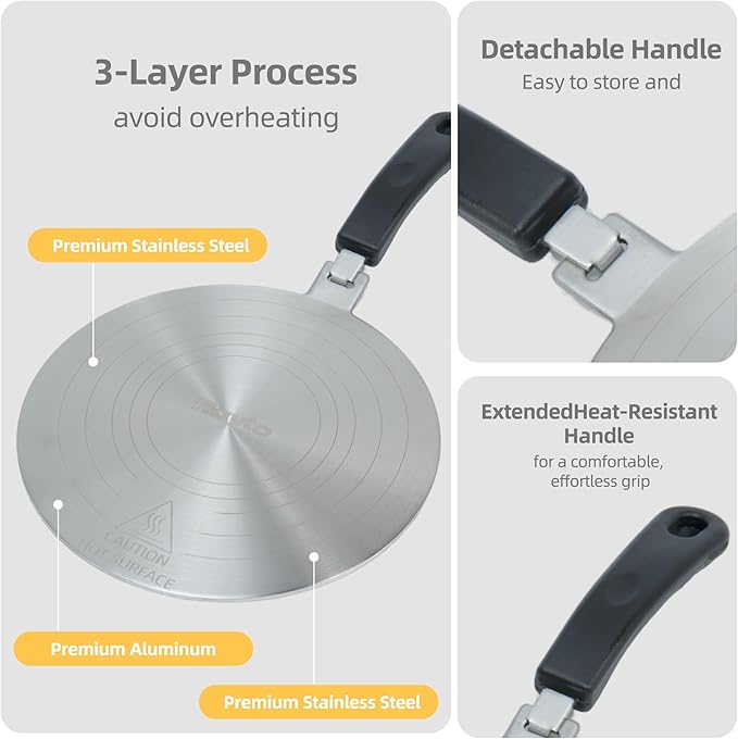 9.45 Inch Stainless Steel Induction Plate Adapter, Cooktop Heat Diffuser with Detachable Handle,Fire Diffuser for Electric or Gas Stove