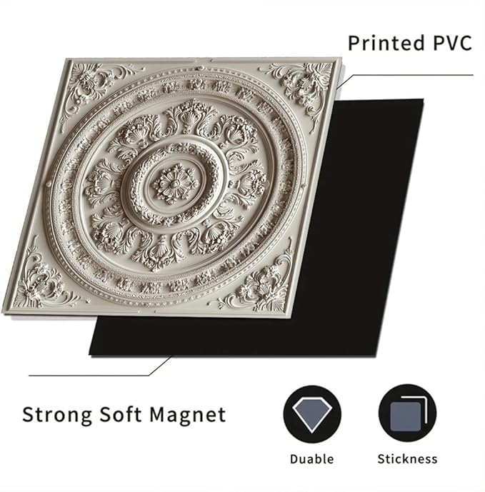 2D Flat White Ornamental Floral Round Pattern Dishwasher Magnetic Cover 23x26 InchClassic Relief Design Universal Appliance Magnet for Kitchen Decor