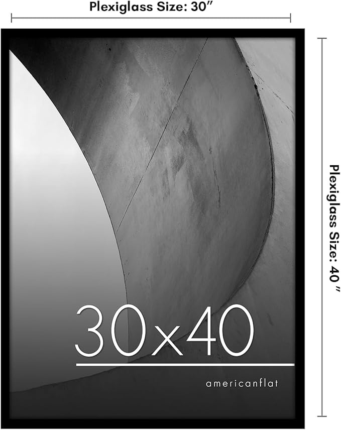 Americanflat 30x40 Picture Frame with Polished Plexiglass - Streamline Collection - Thin Border Picture Frame for Wall Display - Hanging Hardware Included - Black