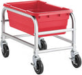 16"x26"x19" Mobile Aluminum Lug Rack with Red Meat Lug Tote Box - NSF Heavy-Duty 1 Lug Capacity Food Storage Cart with 5" Swivel Casters, Freezer Safe, Commercial Cart for Seafood, Ingredients