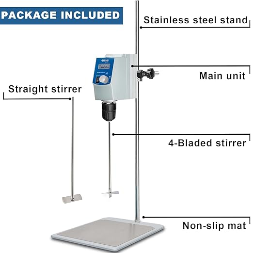 ONiLAB Electric Overhead Stirrer, LCD Digital Overhead Stirrer Mixer with Stirring Rod and Stand，Powerful 70L ，100000 mPas ， 50~1100RPM （Stand Included), Dark Blue