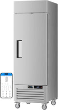 VEECOOL 27" WiFi Enabled Commercial Freezer Upright with App Control, 23 cu.ft. Stainless Steel Single Door Reach-in Freezer with 4 Shelves, Right Hinged Door, Auto Defrost, ETL&ETL Sanitation
