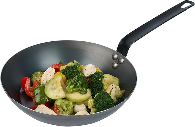 Restaurantware-Met Lux 10 Inch Fry Pans, 6 Lightweight Frying Pans - Induction-Ready, Triple-Riveted, Black Carbon Steel Cooking Skillets, Durable, For Searing, Sauteing, And Browning Food