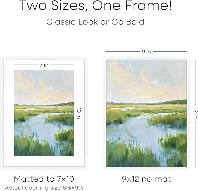 Homeforia 9x12 Picture Frame White, High End Metal 9 x 12 Poster Frames with Mat 7 by 10 inch Photo, 9by12 Frame Matted to 7x10 in Art, 12x9 Wall or Tabletop Frames, Tempered Glass, Wall Kit, Set of 1