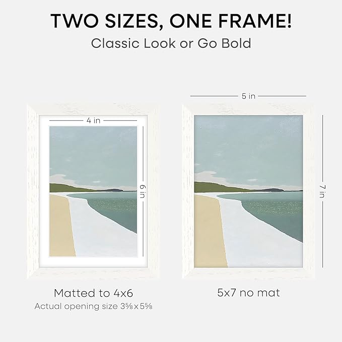 Homeforia White Picture Frames 5x7, High End Oak 5x7 Wooden Frame with Mat 4x6 Art, 5 x 7 White Wood Frames Matted to 4 x 6 inch Photo, 7by5 Wall or Tabletop Frame, Tempered Glass, Wall Kit, Set of 3