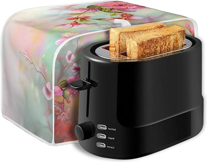Hummingbird Flower Print Toaster Cover 4 Slice Dustproof Fingerprint Protectors for Kitchen Small Appliance Kitchen Home Decor