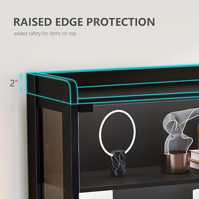 Glass Display Cabinet 69''H with LED Lights, 5-Tier Showcase with Drawers, Collectible Figure Display Case, Freestanding Curio Cabinet, Tall Storage Shelves, Black, 39.4''W