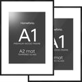 Homeforia Black Wood A1 Frame, High End Oak 23.4 x 33.1 Black Wooden Poster Frames Matted to 16.5 by 23.4 inches Photo, A1 Size Large Wood Picture Frame with Mat A2, Tempered Glass, Wall Kit, Set of 2